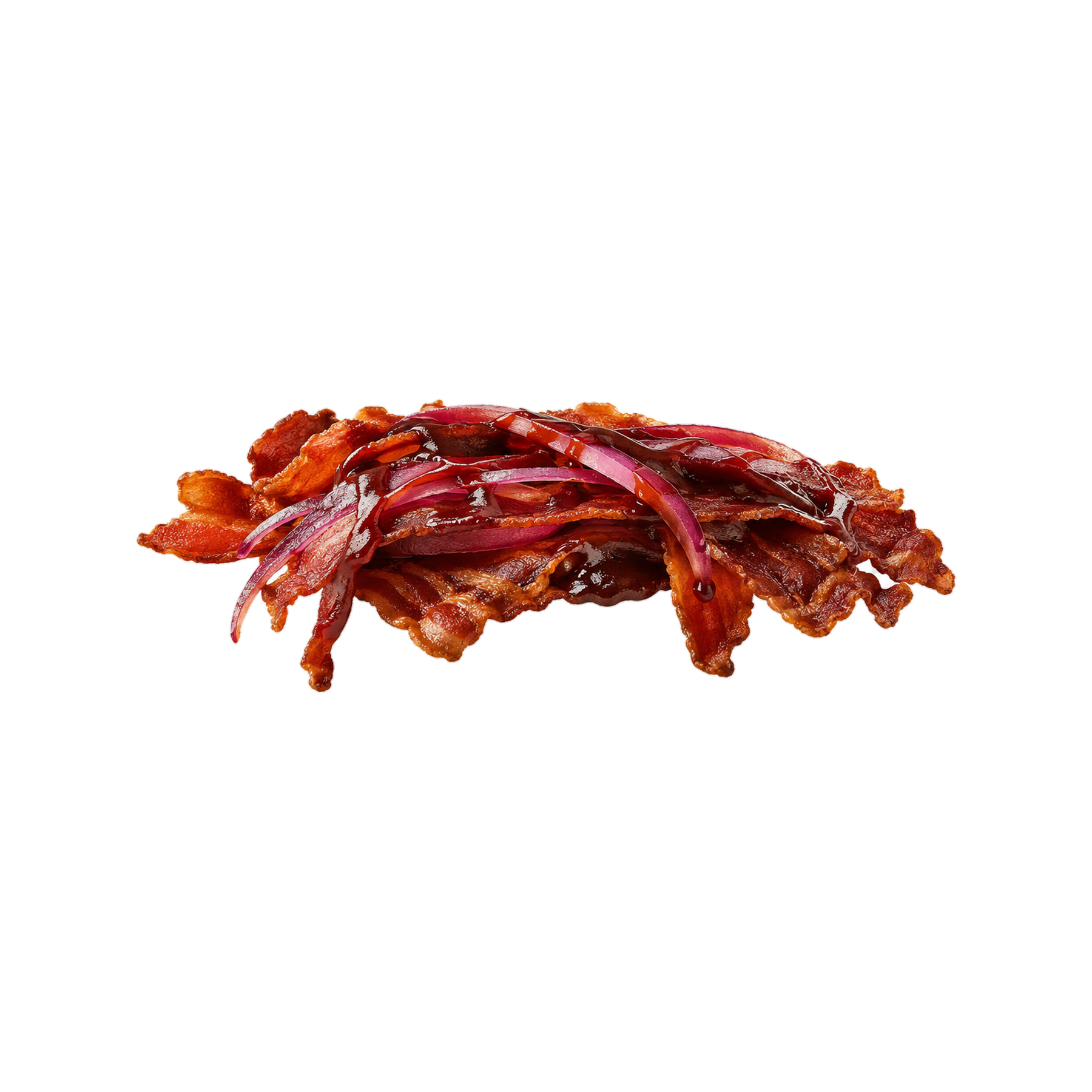 Bacon, rote Zwiebeln und Sauce