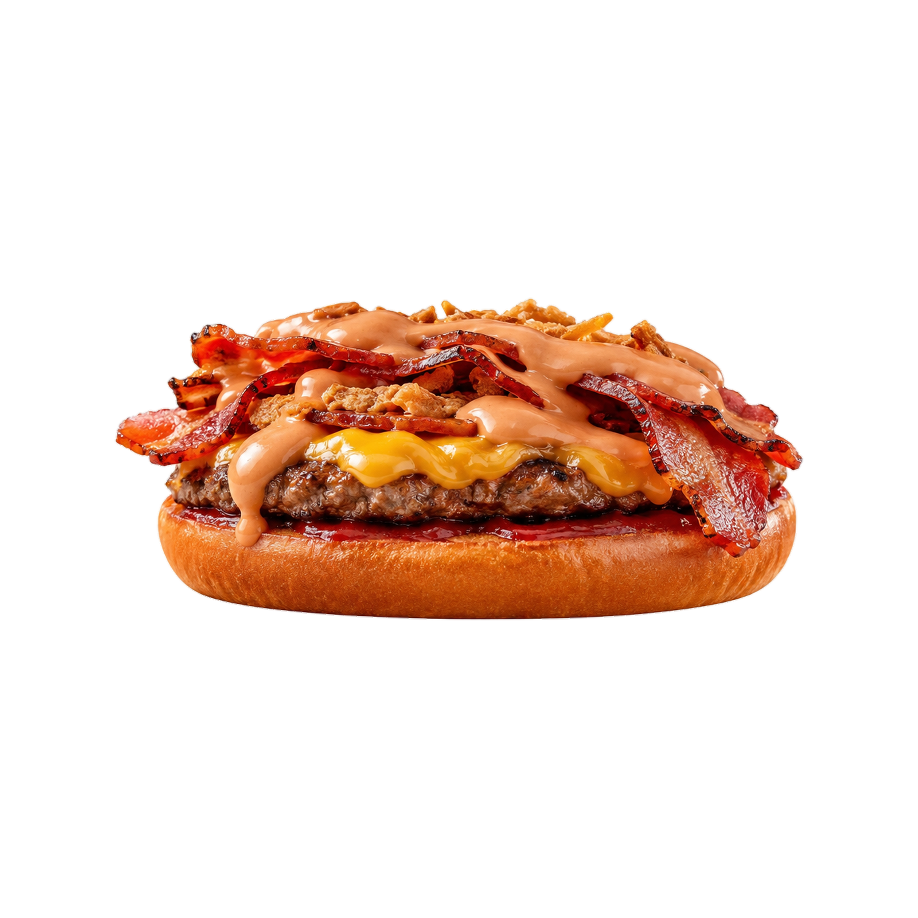Burgerbasis mit Fleisch, Käse, Bacon und Brötchen